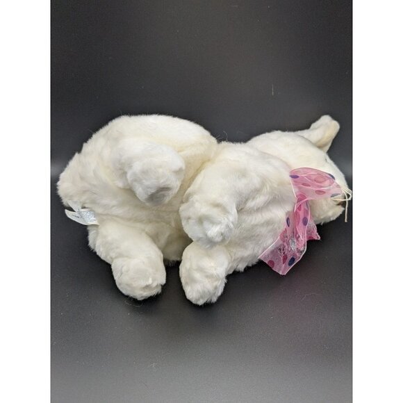 applause bunny rabbit plush sitting pink ribbon b bow 10"  soft white cream - Picture 7 of 10